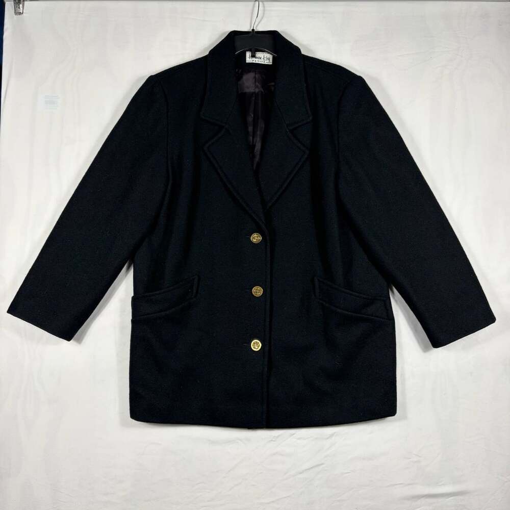 Herman Kay Petite Black Wool Blend Blazer Jacket Gold Buttons